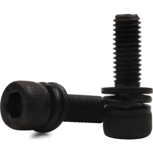 10pcs M3 Allen cup head screws cylindrical headel knurled screw washer spring pad combination bolt black color 8mm-12mm length