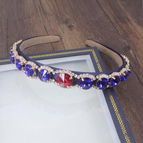 Fashion Charm Blue Crystal Baroque Headband Leaf Crown Tiara Headwear For Women Wedding Hair Accessories Jewelry Party