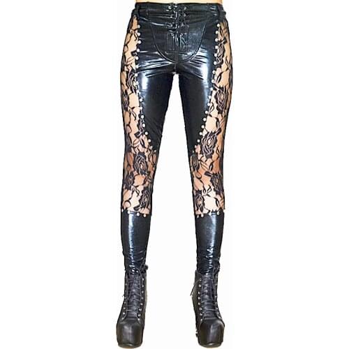 Slim Leather Pants Lace Up Women Hot Sexy Lingerie Latex Leggings Black Lace Up Leggings Rivets Sexy Clubwear Pole Dance Fetish