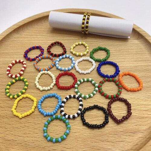 2021 Fashion Bohemian Seed Bead Finger Ring For Women Trendy Korean Handmade Multi-Color Small Flowers Rice Beads Rings Jewelry