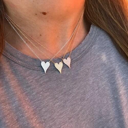 2020 925 sterling silver Minimalist Jewelry Tiny Heart Necklace full cz paved For Women delicate Heart Shape Pendant Necklace