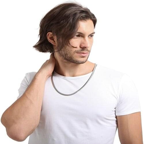 1pcs 6MM Snake Necklace for Men Flexible Flat Herringbone Chains Italian Solid Stainless Steel Link Thin Boho Accessories Hiphop