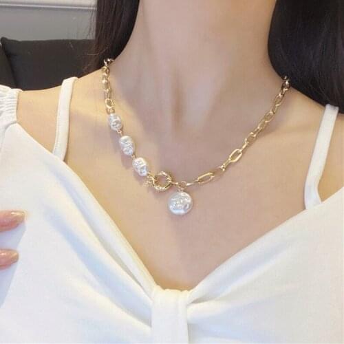 10pcs / lot fashion jewelry pearl gold thick chain necklace