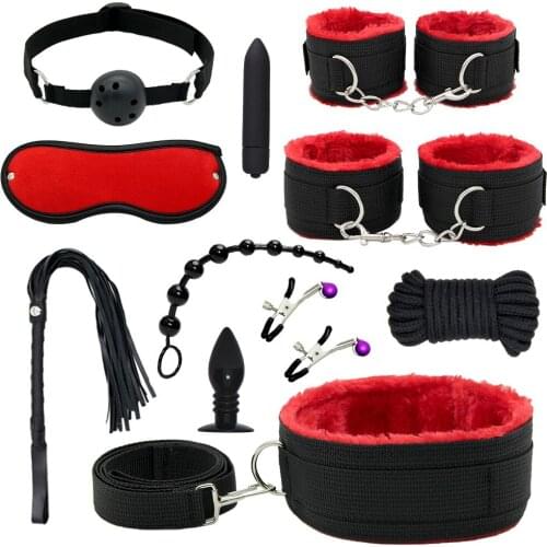 12Pcs SM Bdsm Sex Toys For Couple Vibrator Adult Games Anal Plug Bondage Handcuffs Mouth Gag Whip Nipple Clamp Flirting Sex Shop