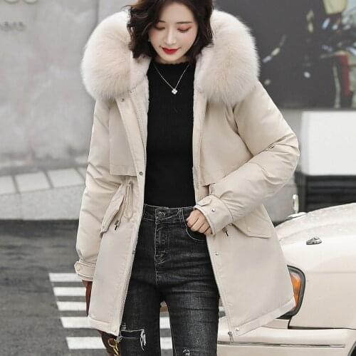 2021 Fashionable Womens Winter Warm Hooded Cotton Winter Jacket Solid Color Long-sleeved Jacket Ladies Womens Cotton Coat