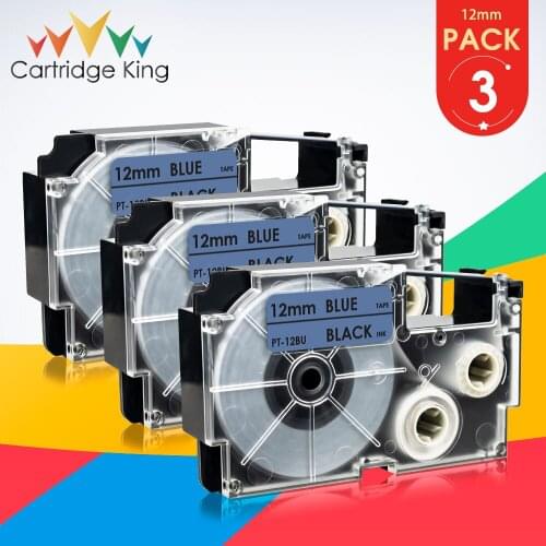3PK for Casio XR-12BU Label Tape 1/2" 12mm Black on Blue Replacemen for Casio KL-60L KL-100 KL-200 KL-100e KL-750 LabelMaker