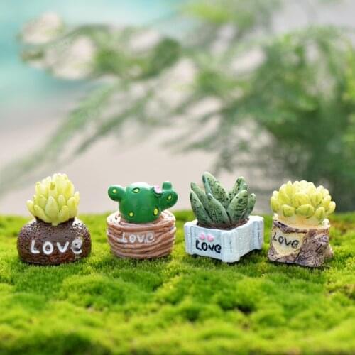4PCS Cute Love Mini Succulent Cactus Plant Decor PVC Crafts Decorations Cartoon Dolls Landscape Fairy Garden Ornament