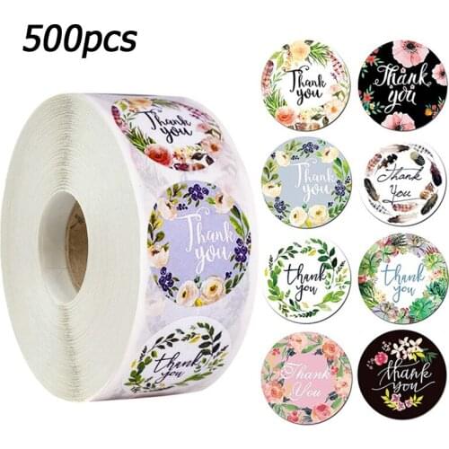 500pcs/roll round floral thank you stickers scrapbooking for package seal labels custom sticker decoration wedding sticker
