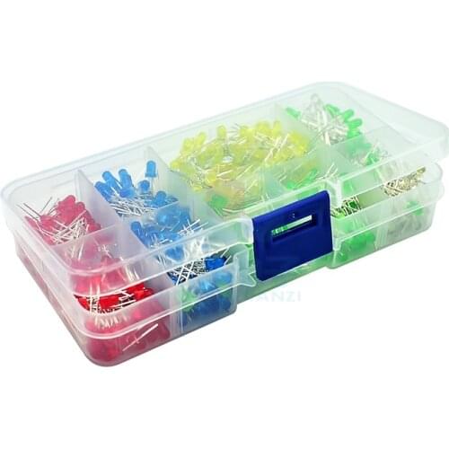 5x100pcs=500Pcs 3MM LED Diode Kit Mixed Color Red Green Yellow Blue White + BOX