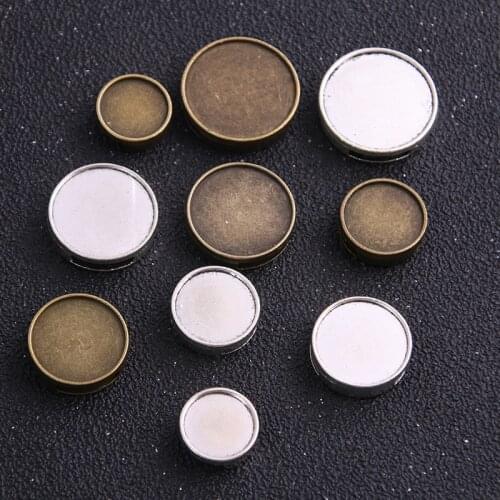 6pcs 12-25mm Inner Size Two Color Tooth Round Leather Slider Beads Blank Cabochon Setting Diy Bracelet Making
