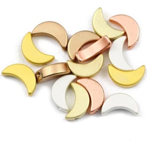 8MM Moon Shape Matte Gold Silvers Hematite Natural Stone Charm Loose Spacer Beads For Handmade Necklace Bracelet Making DIY