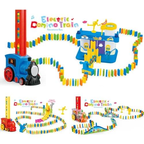 Automatic Laying Domino Train Toy Set Domino Train Block With Light Sound Construction Stacker Domino Game Toys