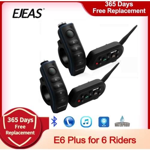 2pcs Ejeas E6 Plus Motorcycles Headset 6 Riders 1200M Communicator Helmet Interphone Bluetooth Intercom Handle Remote Control