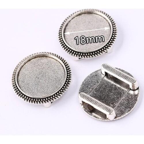 Reidgaller 10pcs flat leather slider beads charm antique silver blank 18mm cabochon base settings for bracelets hole 11x2.5mm
