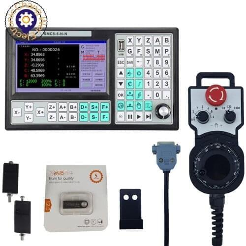 CNC USB controller SMC5-5-N-N 5-axis offline Mach3 500KHz G-Code 7-inch large screen 6-axis emergency stop handwheel MPG