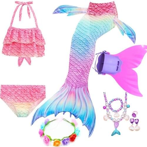 2021 Kids Mermaid Tails Bikini Bathing Children Suit Swimsuit With Monofin for Girls Princess Costume Swimmable Suit