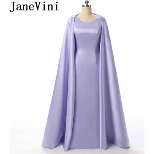 JaneVini Chic Mermaid Pearls Long Bridesmaid Dresses With Cloak Plus Size Satin Behind the Split African Formal Wear Party Gowns