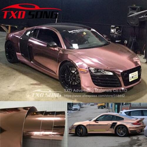 Rose Gold strechable chrome mirror vinyl car wrap sticker with air bubbles flexible Chrome mirror vinyl Sticker