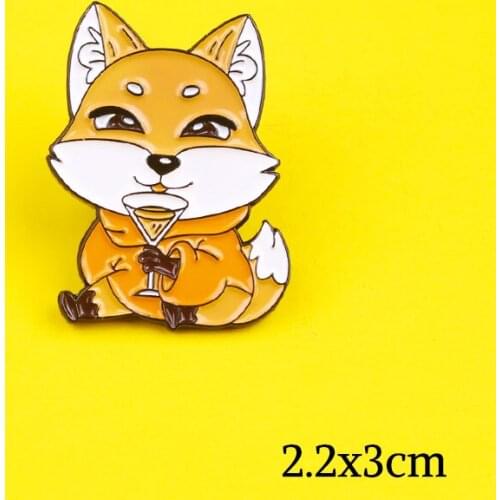 Fox Drink Enamel Pins Lover Drink Brooches Bag Lapel Pin Fox Reading newspaper Badges Cartoon Animal Badge Jewelry Enamel Pins