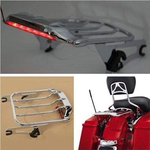 Chrome Air Wing Luggage Rack w/ LED Light for Harley Touring Ultra Classic FL FLTR FLHX Road King Street Glide 09-13