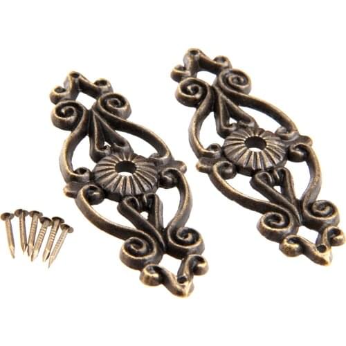 2Pcs Antique Decorative Corner Bracket for Furniture Wooden Box Feet Corner Protector Furniture Fittings with Screw 63x24mm