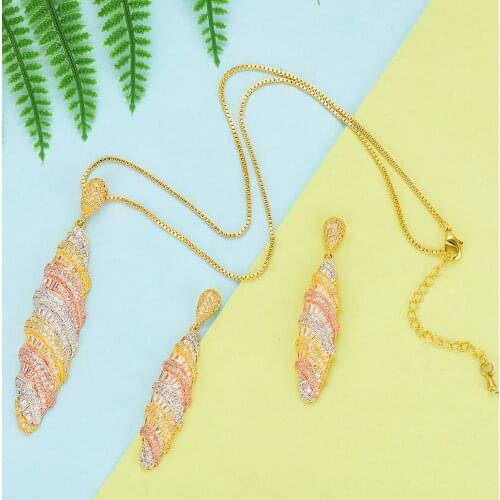 LARRAURI Elegant Oval Pendant Jewelry Sets Chain Necklace Earrings Crystal Natural Cubic Zirconia Women Girl Birthday Gift