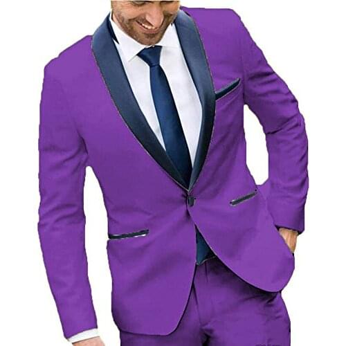 Hot Recommend One Button Purple Groom Tuxedos Groomsmen Shawl Lapel Mens Suits Blazers (Jacket+Pants+Tie) W:862