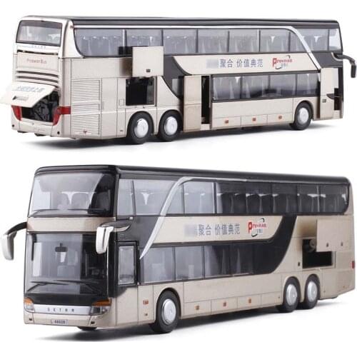 1/32 Alloy Diecast Double-decker Bus Sound And Light Bus Model High Simulation Metal Luxury Bus Vehicle Toys For Boys