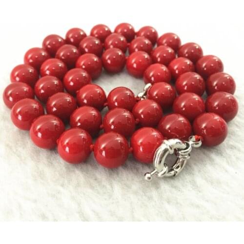 Fashion red artificial coral stone round beads 8mm 10mm 12mm 14mm beautiful women high quality hot sale necklace 18inch B1015