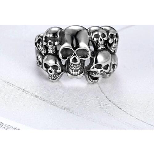 Megin D Vintage Personality Skulls Carved Titanium Steel Mens Rings for Men Father Lover Friend Fashion Design Gift Jewelry