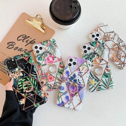 Geometric flower leaf electroplated soft phone case For iphone 12 11 Pro Max X XR XS MAX SE 2020 6s 7 8 plus ring holder cover