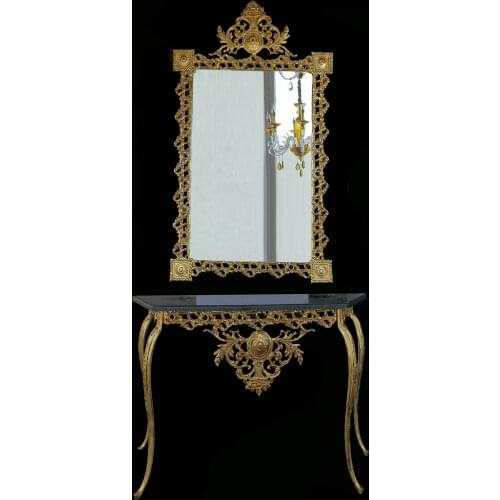 BRASS CASTING MIRROR AND DRESSER SET