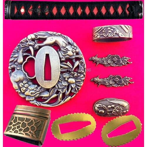A Set Sword Handle/Kylin Theme Kirsite Guard For Katana/Wakizashi Tsuba+Menuki+Fuchi+Kashira+Habaki+Seppa Accessory Metal Crafts