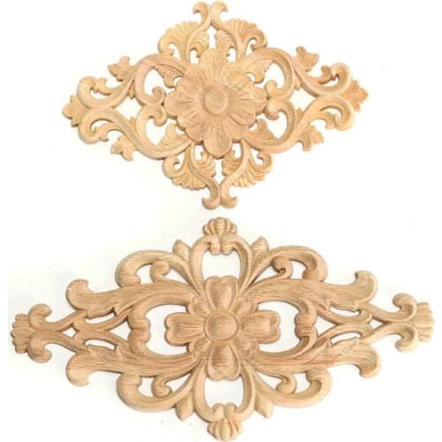 Unpainted Wood Oak Carved Onlay Applique Furniture Home Decor 21x11cm/28x15cm