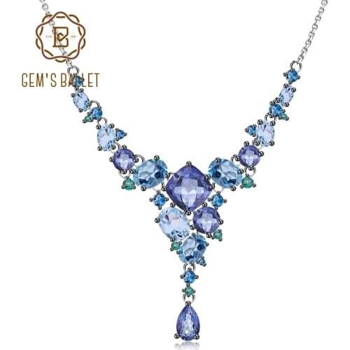 GEMS BALLET Luxury Natural Quartz Topaz Necklace 925 Sterling Silver Handmade Geometric Link Necklace for Women Wedding Jewelry