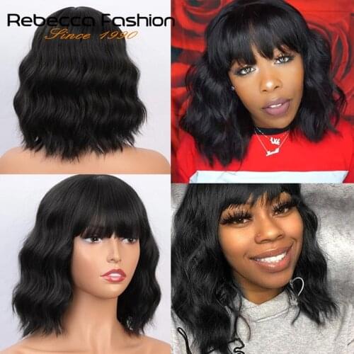 Body Wave Human Hair Wig With Bangs Brazilian Natural Color Glueless Wig With Bangs Human Hair With Fringe Wigs 180% Density