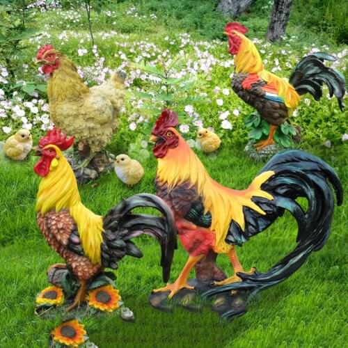 Pastoral Resin Simulation Animal Chicken Hen Home Garden Floor Sculpture Ornaments Outdoor Rooster Figurines Decoration Crafts