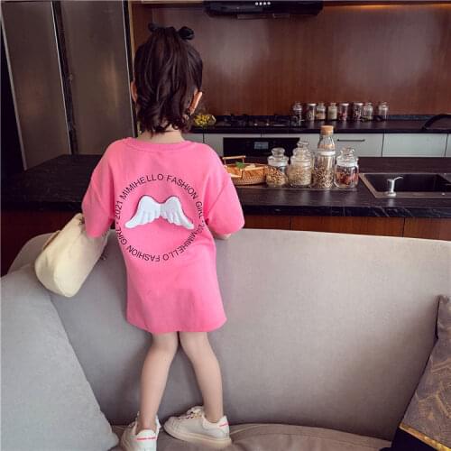 Girls' Mid-Length T-shirt Dress Summer 2021 New Childrens Korean-Style Letter Dress