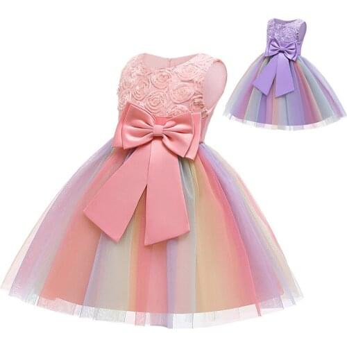 Flower Girls' Dresses for 2020 New Year Party Clothes Baby Shoes for Girls Princess Bow Wedding Dress Childrens Party Vestido