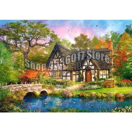 Full Diamond Embroidery Stoney Bridge Fall Cabins Cottages Diy Diamond Painting Cross Stitch Diamond Mosaic Sets Home Decorative