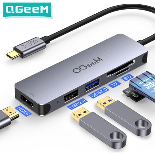 QGeeM USB C Hub Dock for Macbook Pro Multi 3.0 USB Hub Type C Adapter Card Readers HDMI Splitter Type-C Hub for Laptops Tablets