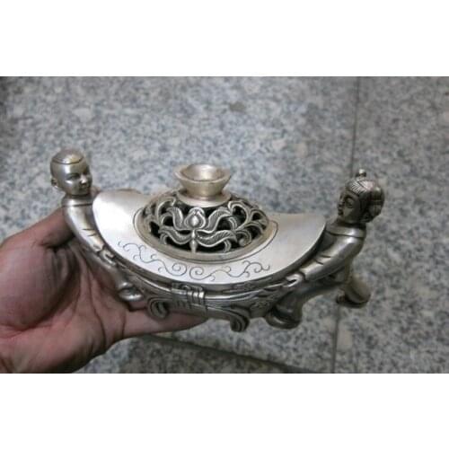 Rare Old QingDynasty(1726_1786) Silver Incense Stove\Censer,Children sent home wealth, free shipping