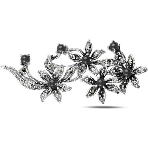Silverlina Silver Natural Stone & Marcasite Brooch & Pendant