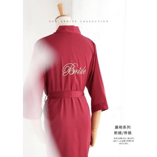 Silk Wedding Embroided Bride Bridesmaid Robe Solid Bathrobe Short Kimono Robe Night Robe Bath Robe Fashion Dressing Gown