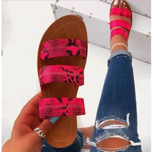 Color graffiti fashion wild sandals 2019 popular snake flat 3 belt beach shoes womens flip flop outdoor travel home slippers
