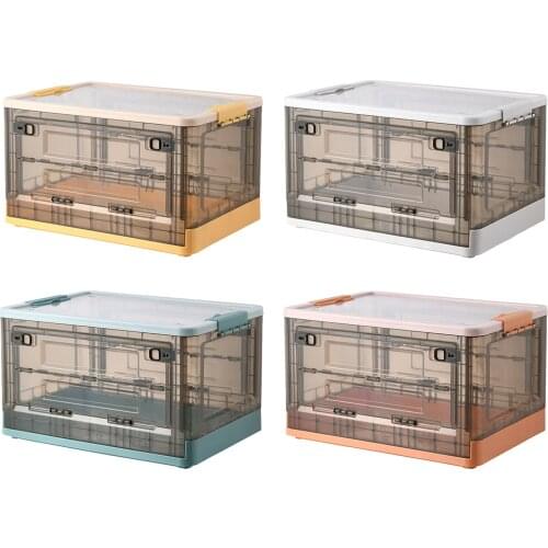 Folding Storage Boxes Organizing Tote with Wheels Clip Locking Container Clothing Nestable Stash Office