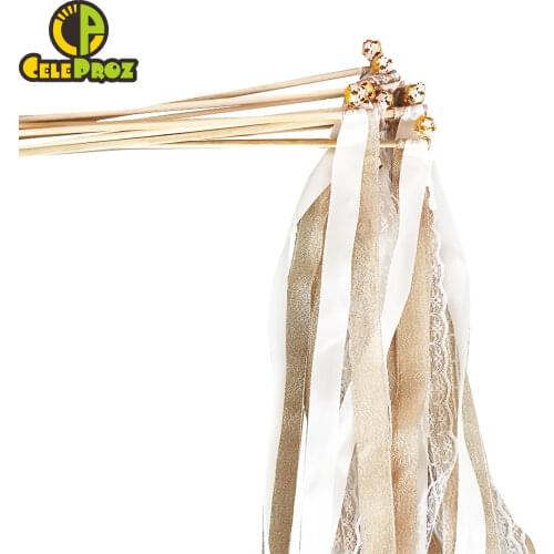 Wedding Ribbon Wands Glitter ribbon Lace Streamer Fairy Ribbon Stick With Bells Birthday Party Ribbon Wands Wedding Photo Props