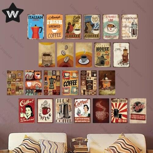 Vintage Metal Tin Signs Fresh Coffee Man Cave Plaque Make Coffee Shabby Wall Sticker Retro Style Metal Poster Decor for Bar Sign