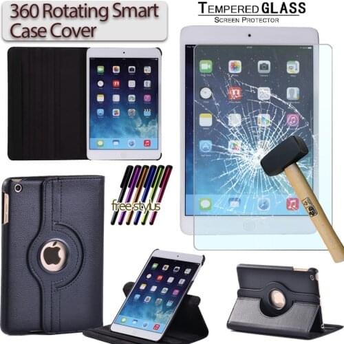 360 Rotating Case for Apple IPad Mini 1/2/3 A1490 A2599 A1600 A1432 A1454 A1489 A1491 A1601 A1455 Tablet Cover + Tempered Film