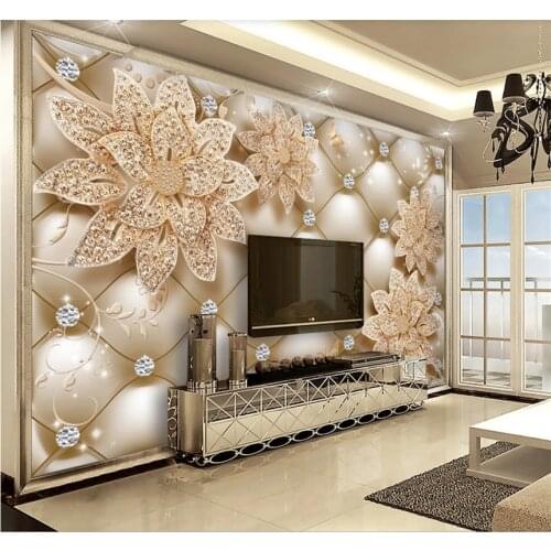 XUESU Customized 5D photo wallpaper diamond soft package diamond flower jewelry background wall 8D waterproof wall covering